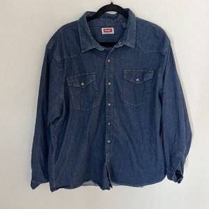 Wrangler Dark Denim Pearl Snap Western Ranch Cowboy long sleeve Shirt Size 2XL